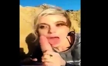 Sweet blonde college girl sucks cock outdoors