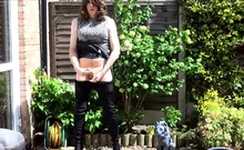 Sexy Masturbating Crossdresser In Thigh Boots Outdoors