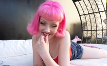 Pink haired cutie getting pussy fingered