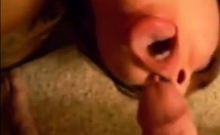 She gets her mouth fucked balls deep and swallows