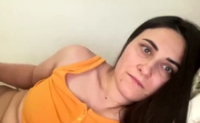 Cute curly brunette solo webcam masturbation