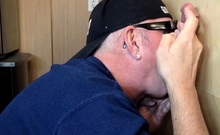 Gloryhole BJ DILF with glasses sucks